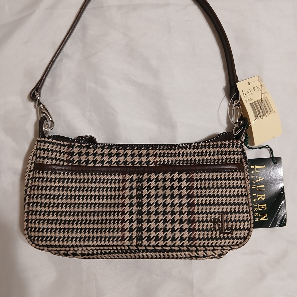 Lauren Ralph Lauren Houndstooth Shoulder Bag - Black and Brown